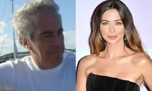 Jeffrey Epstein i Kubicka. Wizerunki mężczyzny na jachcie i kobiety na evencie, nawiązujące do afery Epsteina.