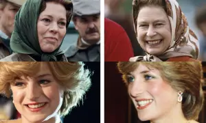 Porównanie aktorek z serialu "The Crown" z prawdziwymi postaciami. Olivia Colman jako królowa Elżbieta II i Emma Corrin jako księżna Diana.