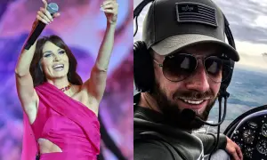 Sylwia Grzeszczak na scenie i jej partner w kokpicie samolotu.