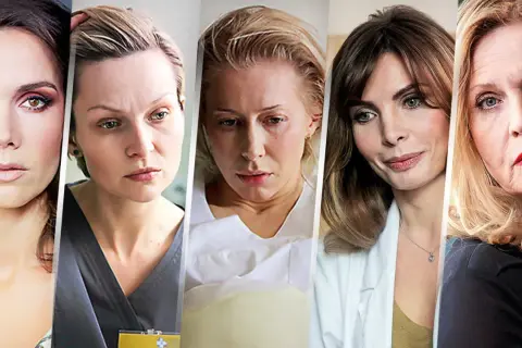 Obsada filmu "Botoks" - pięć kobiet o różnych emocjach na twarzach, od determinacji po smutek.