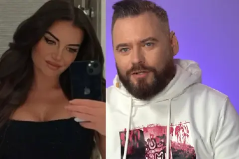 Natalia Janoszek i jej afera w mediach. Uśmiechnięta influencerka robi selfie, obok niej mężczyzna w bluzie.