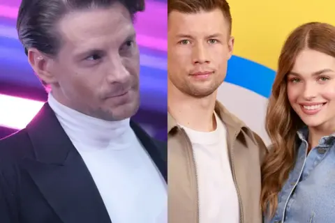 Sebastian Fabijański z partnerką, uśmiechnięci i blisko siebie.