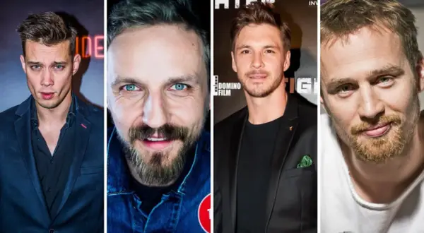 Czterech przystojnych polskich aktorów mężczyzn: Sebastian Fabijański, Michał Żurawski, Tomasz Schuchardt i Mateusz Banasiuk.