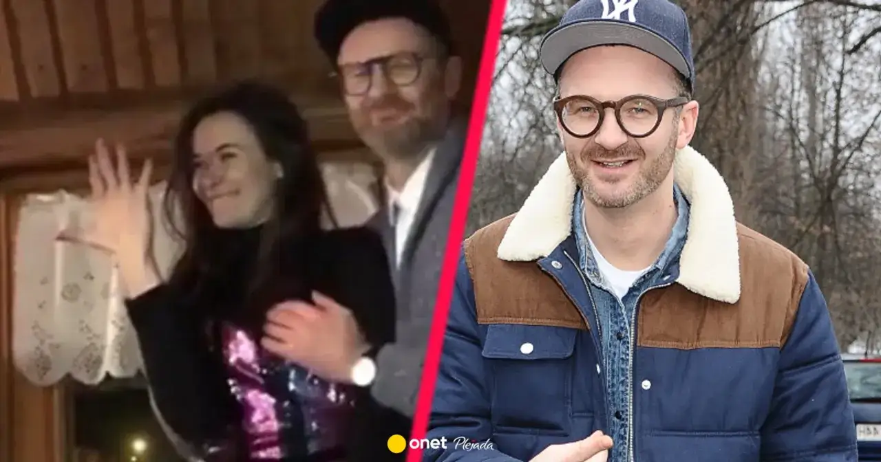 Katarzyna Borkowska i Jankes wesoło pozdrawiają. Jankes w okularach i czapce z daszkiem.