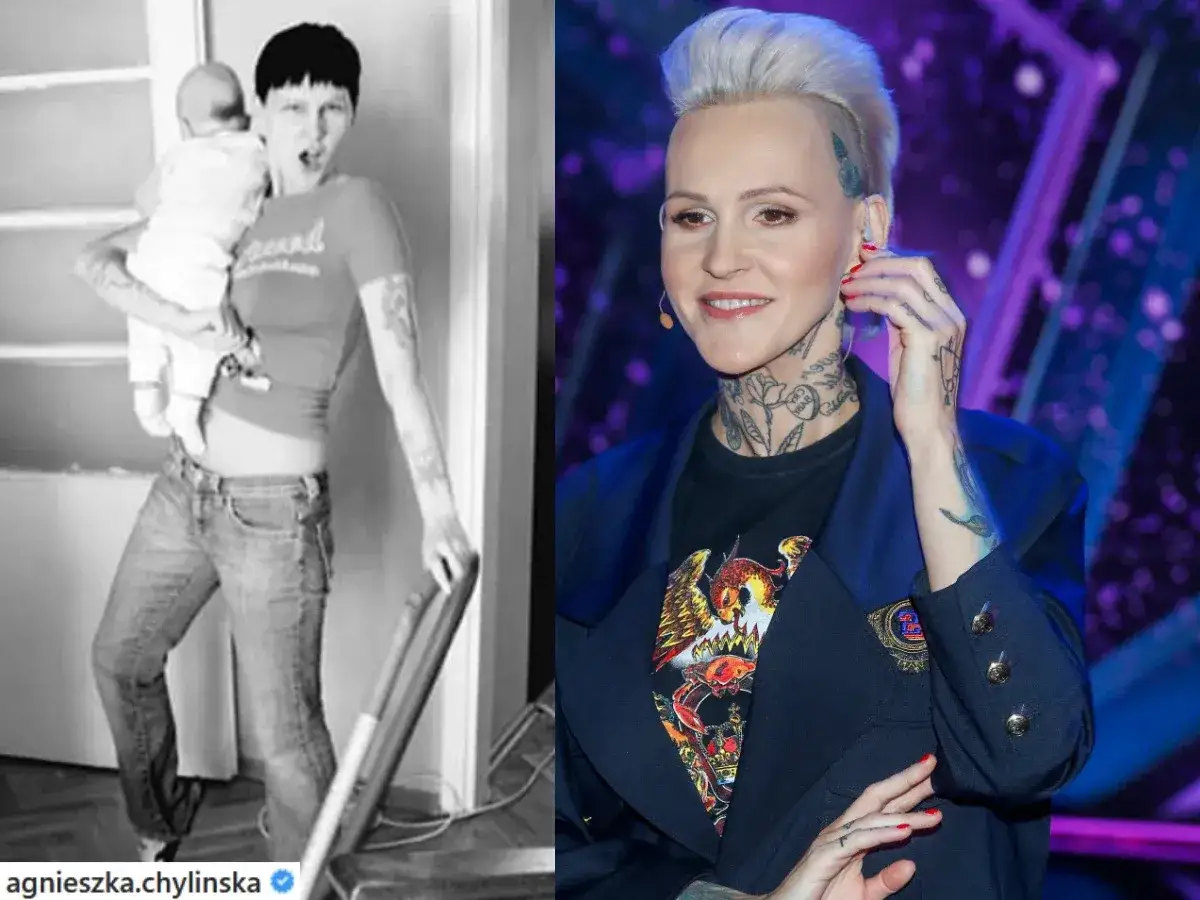 Agnieszka Chylińska z dzieckiem i mężem na zdjęciu z przeszłości i teraz, w pełnej krasie na scenie.