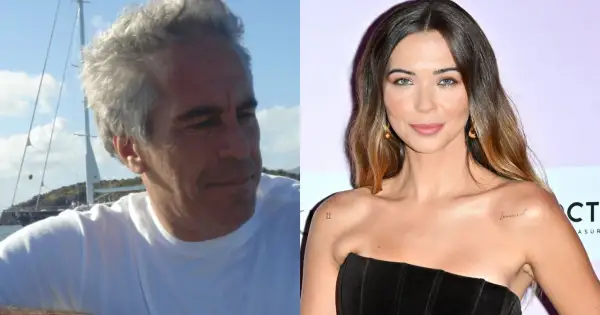 Jeffrey Epstein i Kubicka. Wizerunki mężczyzny na jachcie i kobiety na evencie, nawiązujące do afery Epsteina.