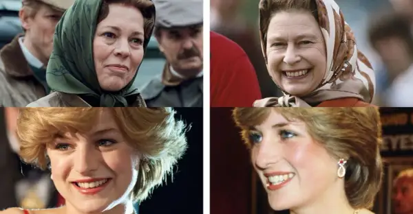 Porównanie aktorek z serialu "The Crown" z prawdziwymi postaciami. Olivia Colman jako królowa Elżbieta II i Emma Corrin jako księżna Diana.