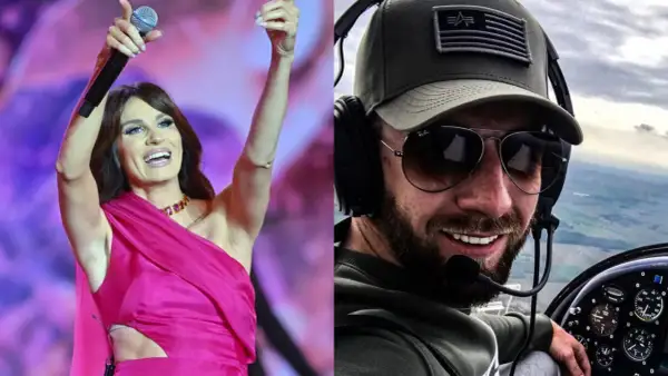 Sylwia Grzeszczak na scenie i jej partner w kokpicie samolotu.